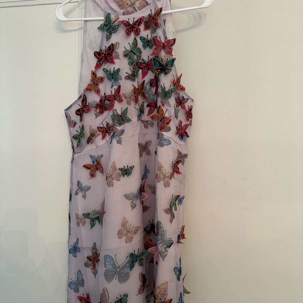 Maeve Sheer Layered Butterfly Appliqué Dress — Multicolor